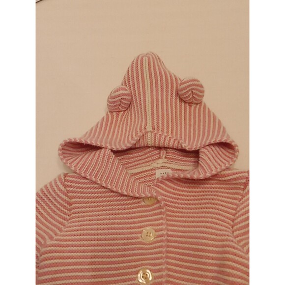 Baby Gap Garter Sweater Cardigan Pink White Striped Girls Size 12-18 Months - Picture 2 of 8
